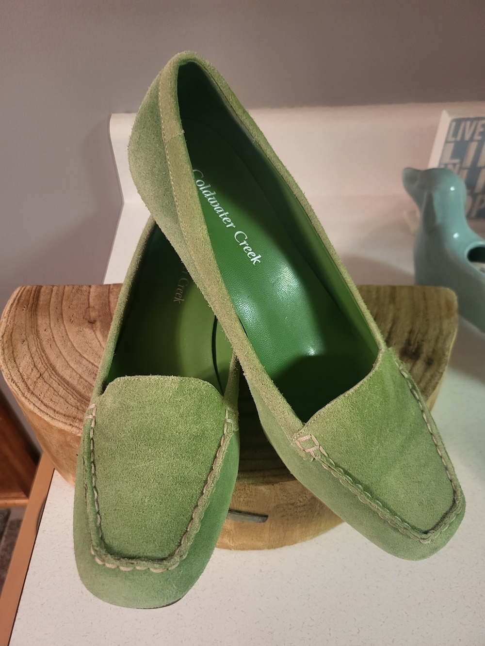 COLDWATER CREEK Size 9 green leather sued 2inch half wedge flats
